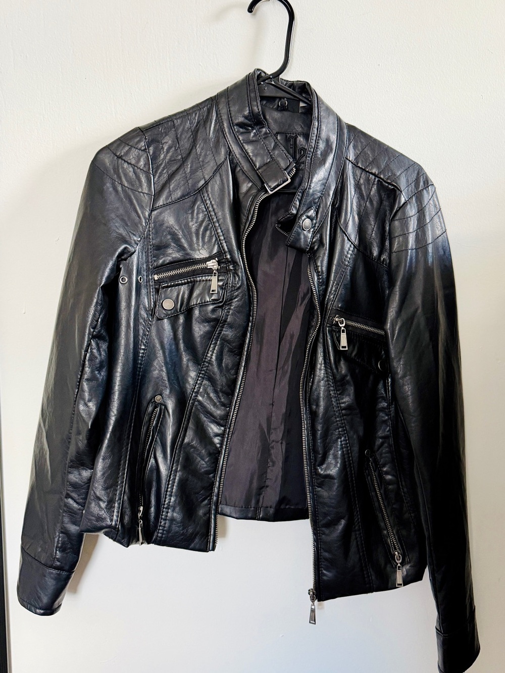 Black Leather Moto Jacket - Women